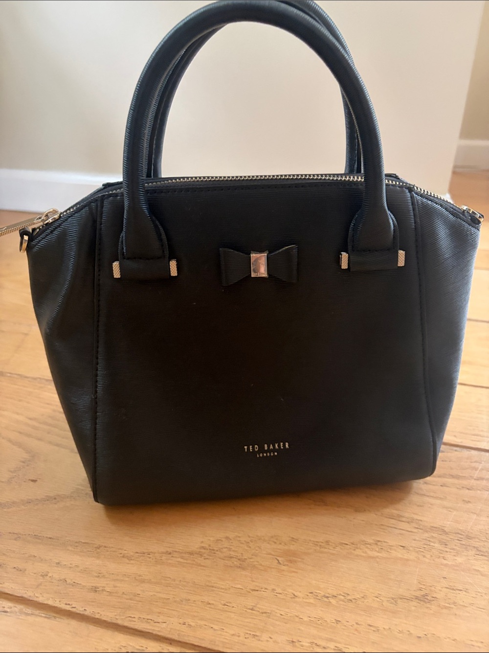Ted Baker Black Bow-Accent Mini Satchel with Gold Hardware